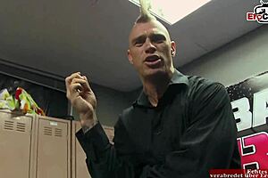 busty blonde woman receives facial after encounter