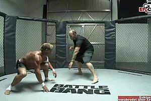 American teen with natural tits gets naughty in the boxing ring