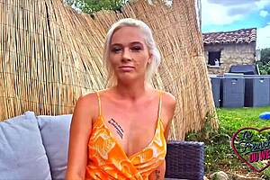 oletsha, the french blonde milf, flaunts her big tits outdoors in a sexy slutty display