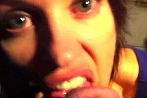 Ky demonstrates sloppy cock sucking with cum and spitting