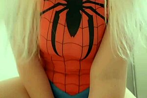 Blonde riding her dildo with shaved pussy