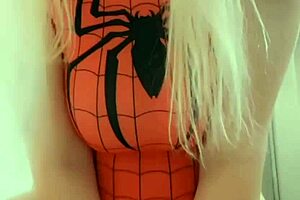 Blonde riding her dildo with shaved pussy