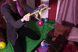 italian girl in thong masturbates with balloon