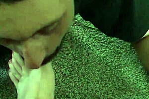 Slave worships sweaty barefoot feet