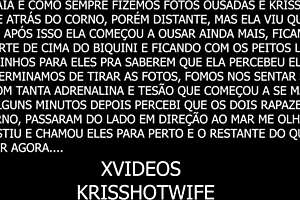 kriss hotwife gets approached by two strangers on the beach while pleasuring herself