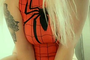 Blonde riding her dildo with shaved pussy