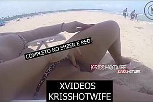 Kriss’ wife get caught having fun sexually touching herself on the beach by two random people