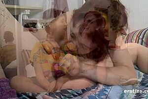 Horny redheaded lesbians lick each other to climax with toys