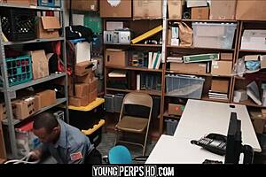 Skinny straight black guy tied up and bareback fucked by gay security officer's huge cock