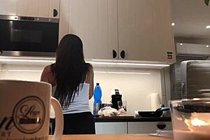 young amateur wife washes dishes under voyeur cam