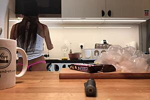 young amateur wife washes dishes under voyeur cam