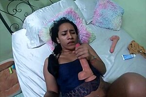Panamanian girl uses two dildos on her pussy