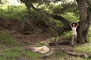 girl teases pussy outside in sexy woods setting