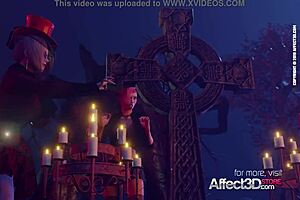 Futanari Redhead In Lingerie Cosplay Fucks Hard In Halloween 3D Fantasy