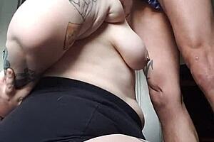 Fat Redhead Gives Blindfold Blowjob And Gets A Facial!