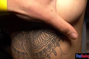 Hot half Asian chick Everlin shows tattoos while getting fucked.