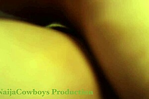 Cowboy drains wet ebony pussy