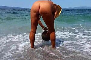 Big breasted babes in bikinis with multiple piercings and stretched nipples of this mature lady at the beach
