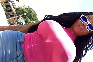 Large breasts older woman pleasures herself on camera