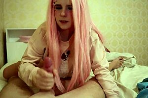 Petite teen jerks off on camera.