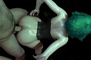 Green-haired tart having her behind roughly violated with 3D animation
