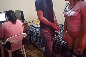 latina gamer girl punished with hardcore fucking, almost caught in mexican home