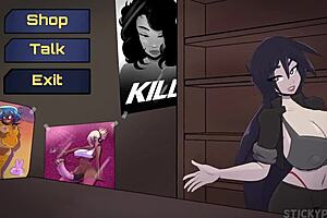 Cute goth girl takes big ass and fucks pussy in hentai game