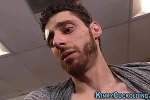 femdom cuckolder receives cum in group interracial threesome