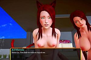 Redhead teen with small tits in family setting.