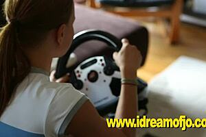 Solo Naked Girl Fingers Herself In Pole Position Game