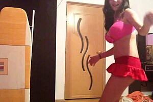 Pussy Peek-a-Boo under Miniskirt in Bedroom Solo Play