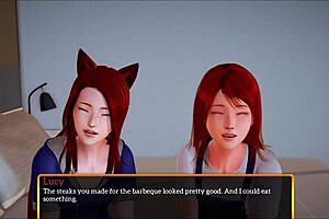 Teen redheads participate in amateur family in cartoonish orientated gameplay