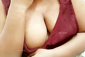 Indian friend's wife with big tits in action