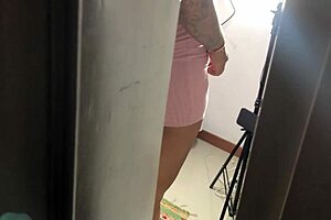 spying on my brunette stepsister through door, her tight thong ass exposed! what a view!