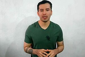 Young twink sucks massive 21cm cock in office, almost caught in intense blowjob.