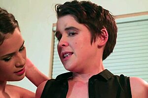 horny lesbians lick each other in group scene