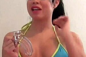 Stuff cock in cage femdom