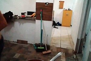 Stella's big tits in kitchen!