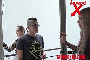 Reporter fucks blonde model bent over