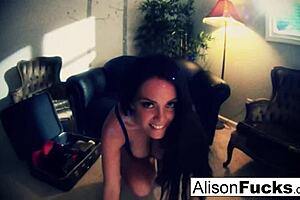 The bad mom Alison strips her cleavage and big butt in purple dress