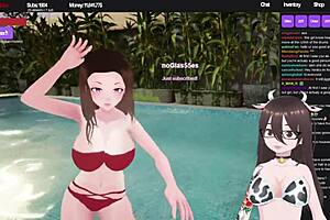 Hot tub simulator being a streamer in bikini.