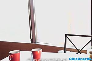 Teenage girl from Europe with glasses has fun riding and facial from nerdy bad boy