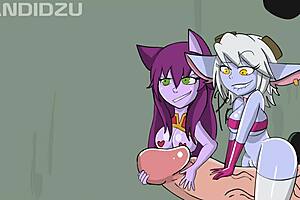 Yordles Sneak into Glory Hole for Cartoon Anal Fun