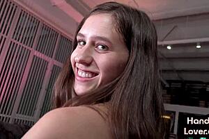 21-year-old with medium boobs gives a POV handjob and talks dirty for money