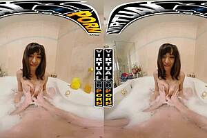 busty brunette sasha pearl rides in bath pov