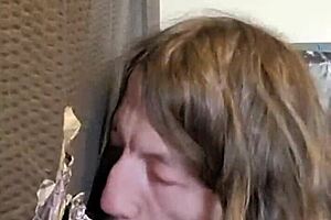 Hey, suck and swallow another load at my gloryhole with big cock cum in mouth spitting.