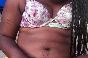 Ebony Naejaexx enjoys public masturbation with dildo on her big ass. She plays outdoors exposing small tits and using toys.