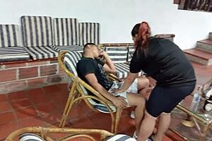 Cook’s hidden lust for his boss culminates in the act; she seduces him and he ejaculates on her bald-pixeled cock-head