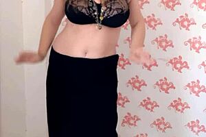 i saw mariaold milf teasing her natural big tits in black stockings and high heels