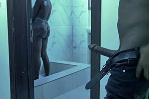 My step uncle peeps while I’m bathing, touching his big cock. I’m onto his sneaky game.